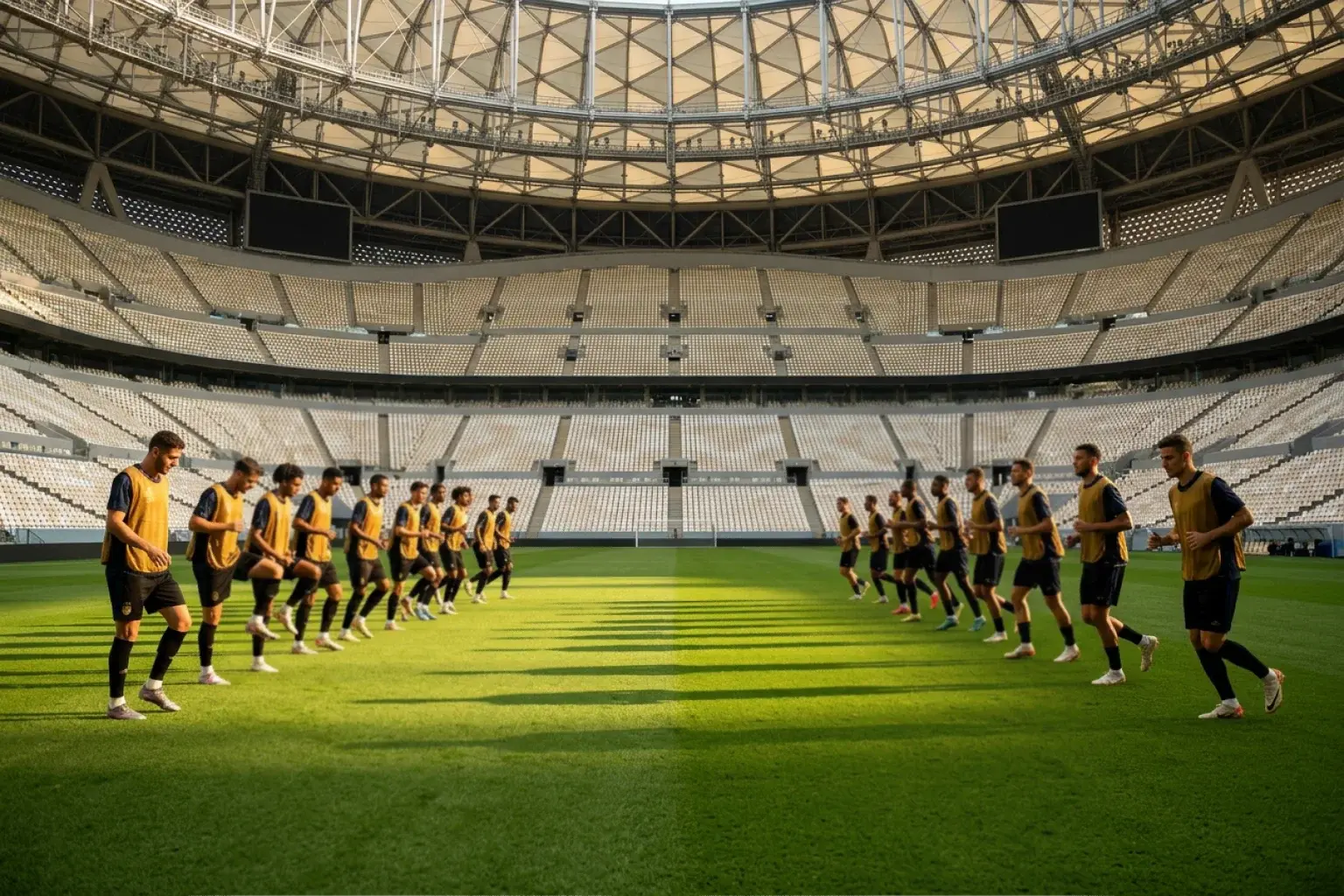 Nogometaši u formaciji na terenu prije početka velike turnirske utakmice