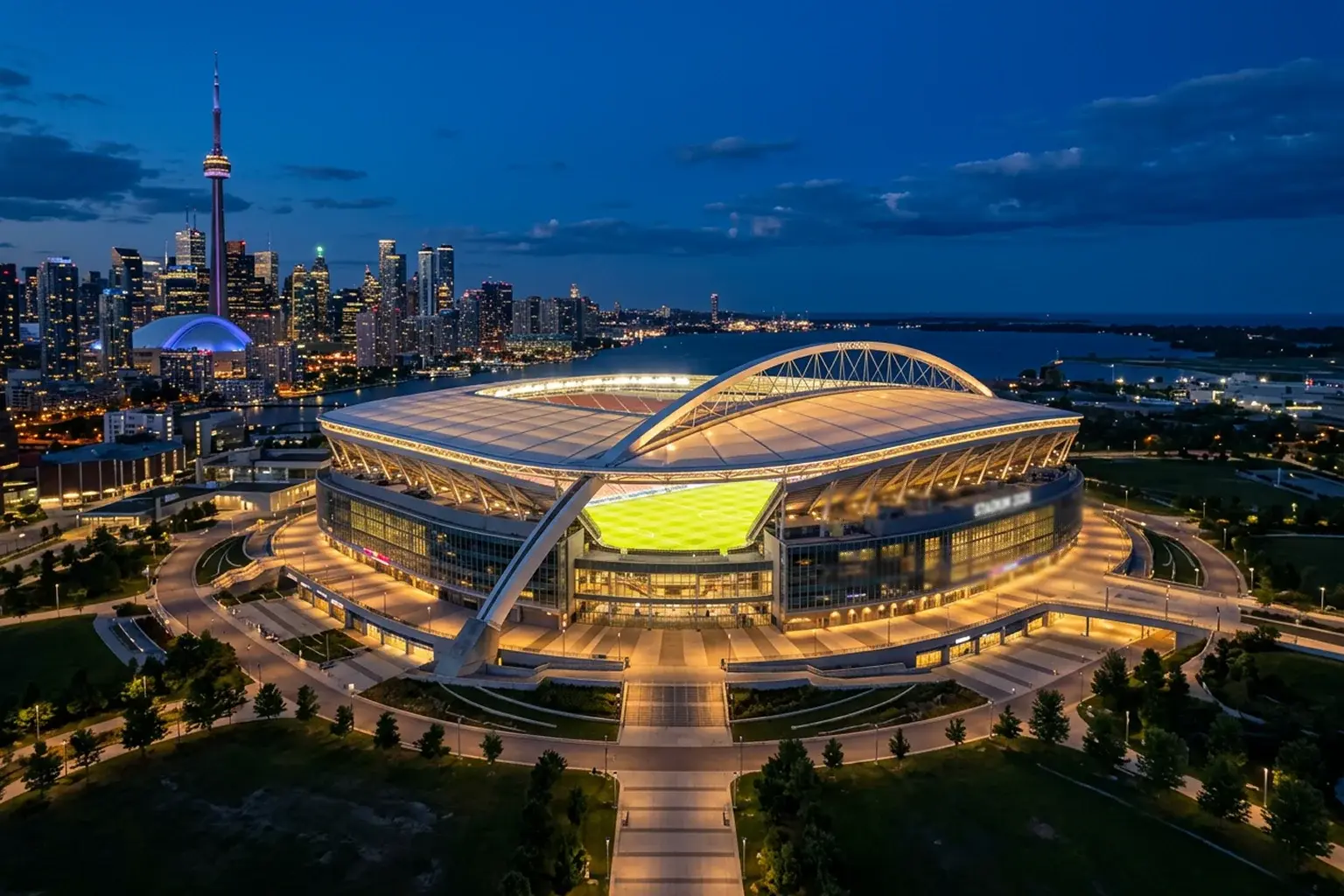 Panoramski pogled na veliki nogometni stadion spreman za Svjetsko prvenstvo 2026